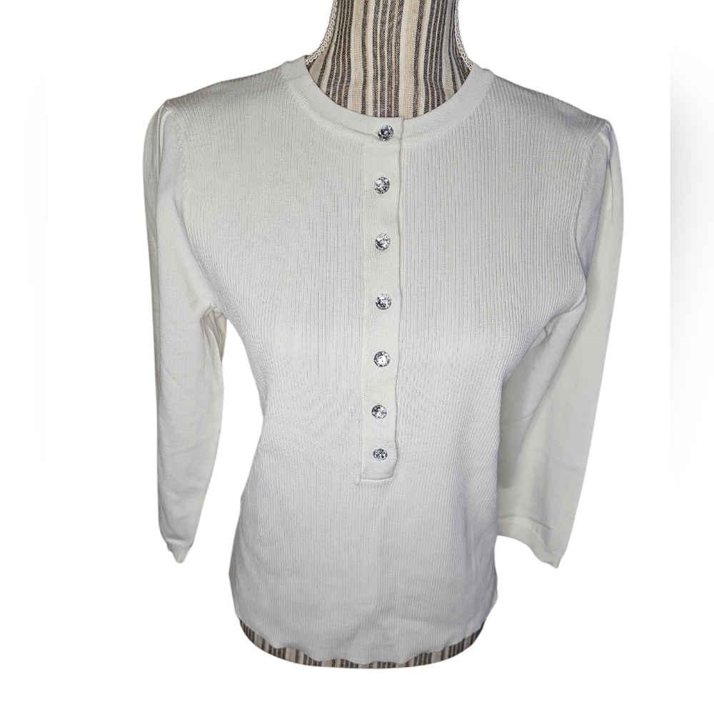 Portrait White Button-Up Women's 3/4 sleeves Size XL